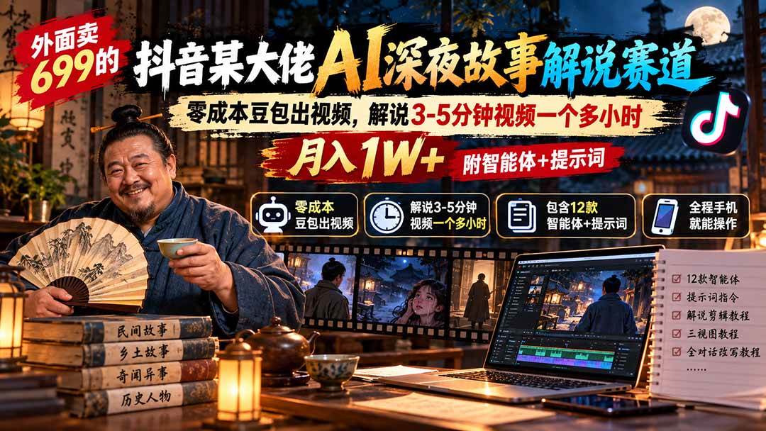 （20648期）外面卖699的抖音某大佬AI深夜故事解说赛道：零成本豆包出视频，解说3-5分钟视频一个多小时，月入1W+附智能体+提示词-邪修侠 - 演示