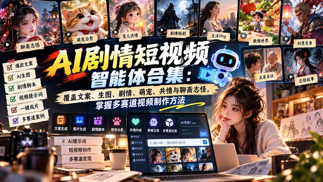 （20644期）【无水印】AI剧情短视频智能体合集：覆盖文案、生图、剧情、萌宠、共情与聊斋志怪，掌握多赛道视频制作方法-网创百晓生