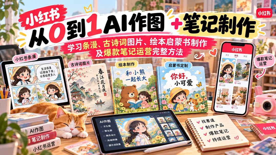 （20655期）2026小红书AI内容创作从0到1：学习条漫、古诗词图片、绘本启蒙书制作及爆款笔记运营完整方法-网创百晓生