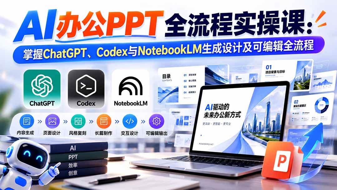 （20660期）【无水印】AI办公PPT全流程实操课： 掌握ChatGPT、Codex与NotebookLM生成设计及可编辑全流程-网创百晓生