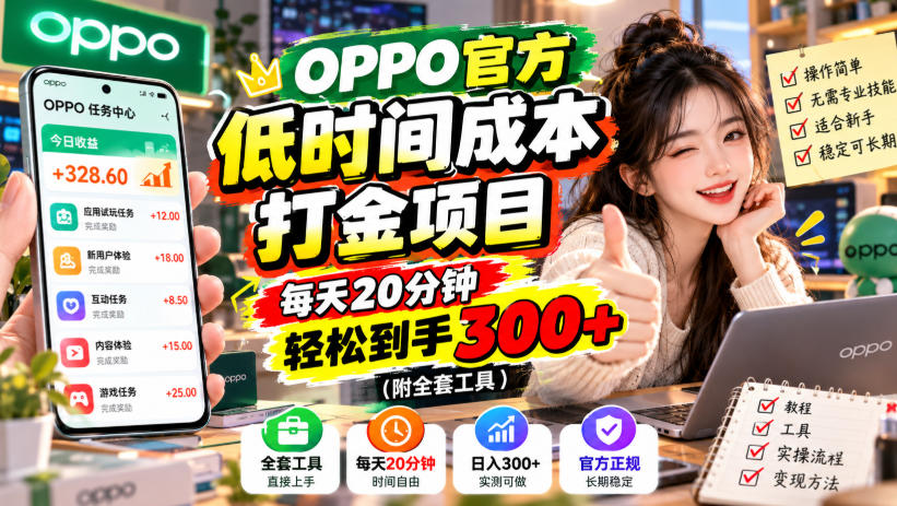 OPPO官方低时间成本打金项目，每天20分钟，轻松到手300+（附全套工具）【揭秘】-网创百晓生