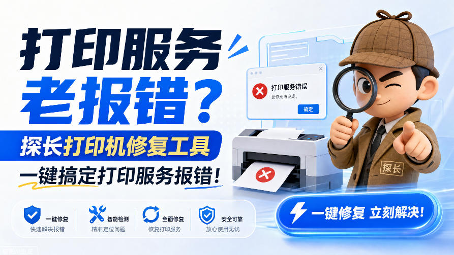 打印服务老报错？探长打印机修复工具，一键搞定打印服务报错！-邪修侠 - 演示