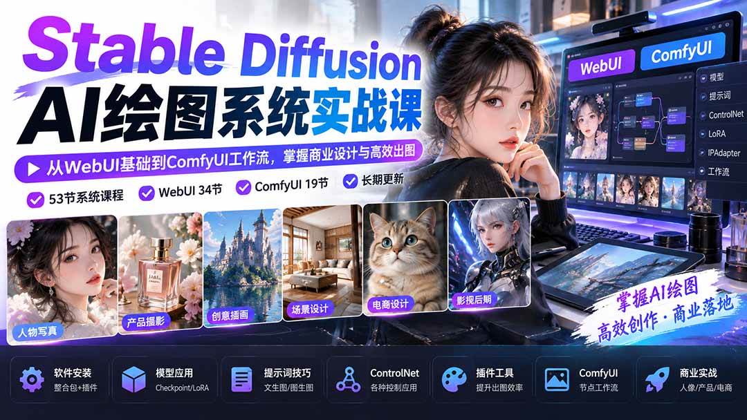 （20678期）Stable Diffusion AI绘图系统实战课：从WebUI基础到ComfyUI工作流，掌握商业设计与高效出图-邪修侠 - 演示