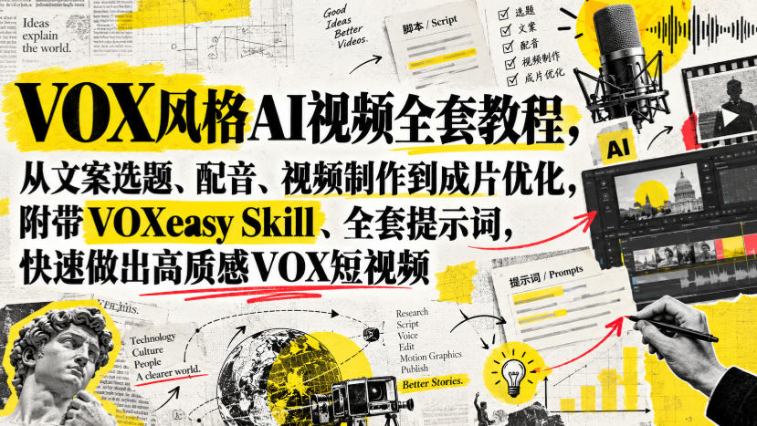 VOX风格AI视频全套教程，从文案选题、配音、视频制作到成片优化，附带VOXeasy Skill、全套提示词，快速做出高质感VOX短视频-邪修侠 - 演示