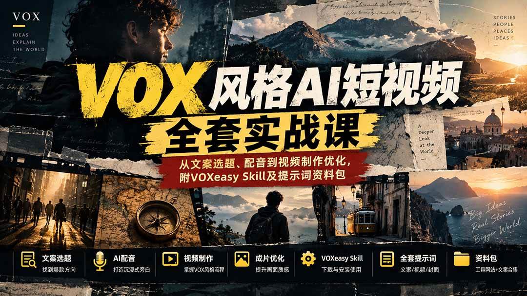 （20677期）【无水印】VOX风格AI短视频全套实战课：从文案选题、配音到视频制作优化，附VOXeasy Skill及提示词资料包-邪修侠 - 演示