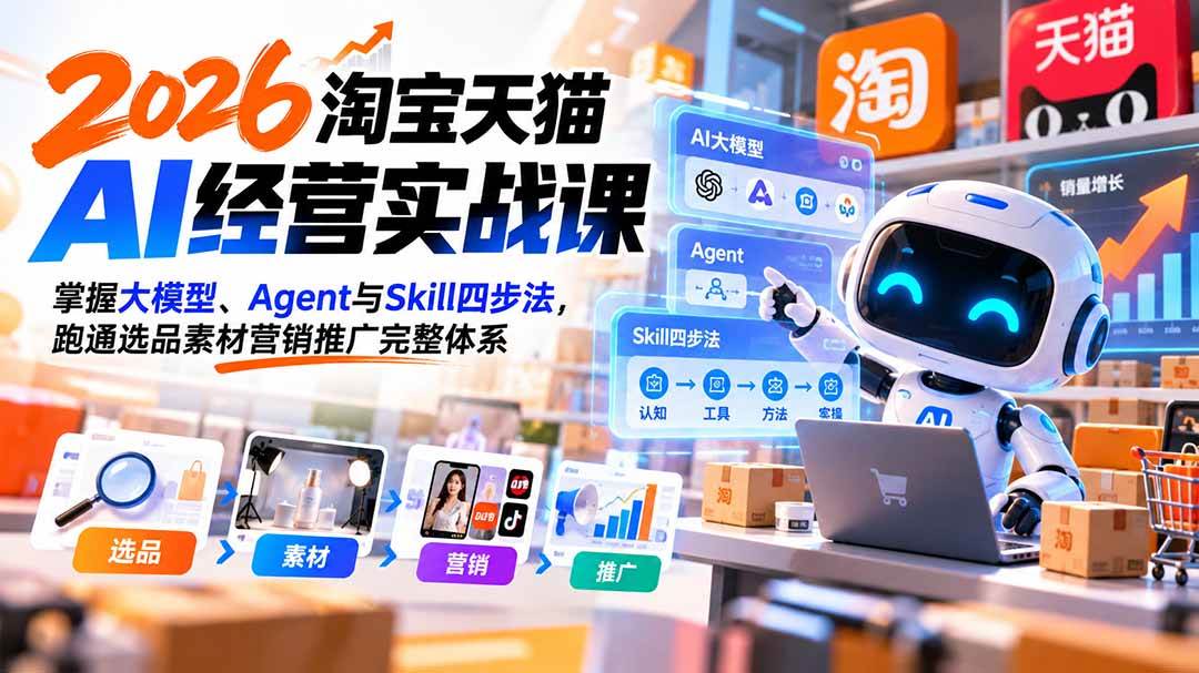 （20676期）【无水印】2026淘宝天猫AI经营实战课：掌握大模型、Agent与Skill四步法，跑通选品素材营销推广完整体系-邪修侠 - 演示