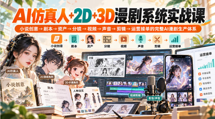 【无水印】AI仿真人+2D+3D漫剧系统实战课，小说创意→剧本→资产→分镜→视频→声音→剪辑→运营接单的完整AI漫剧生产体系-邪修侠 - 演示