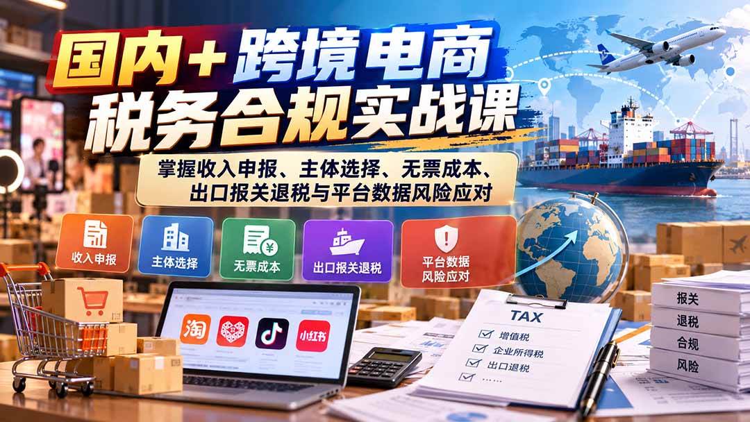 （20686期）国内+跨境电商税务合规实战课：掌握收入申报、主体选择、无票成本、出口报关退税与平台数据风险应对-网创百晓生