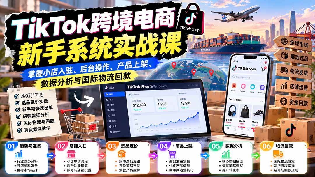 （20672期）TikTok跨境电商新手系统实战课：掌握小店入驻、后台操作、产品上架、数据分析与国际物流回款-邪修侠 - 演示