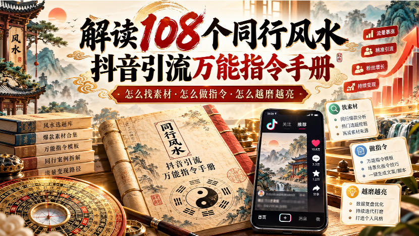 解读108个同行风水抖音引流万能指令手册，怎么找素材·怎么做指令·怎么越磨越亮【文档】-怪兽网创俱乐部