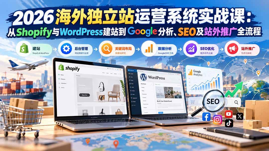 （20689期）2026海外独立站运营系统实战课：从Shopify与WordPress建站到Google分析、SEO及站外推广全流程-网创百晓生
