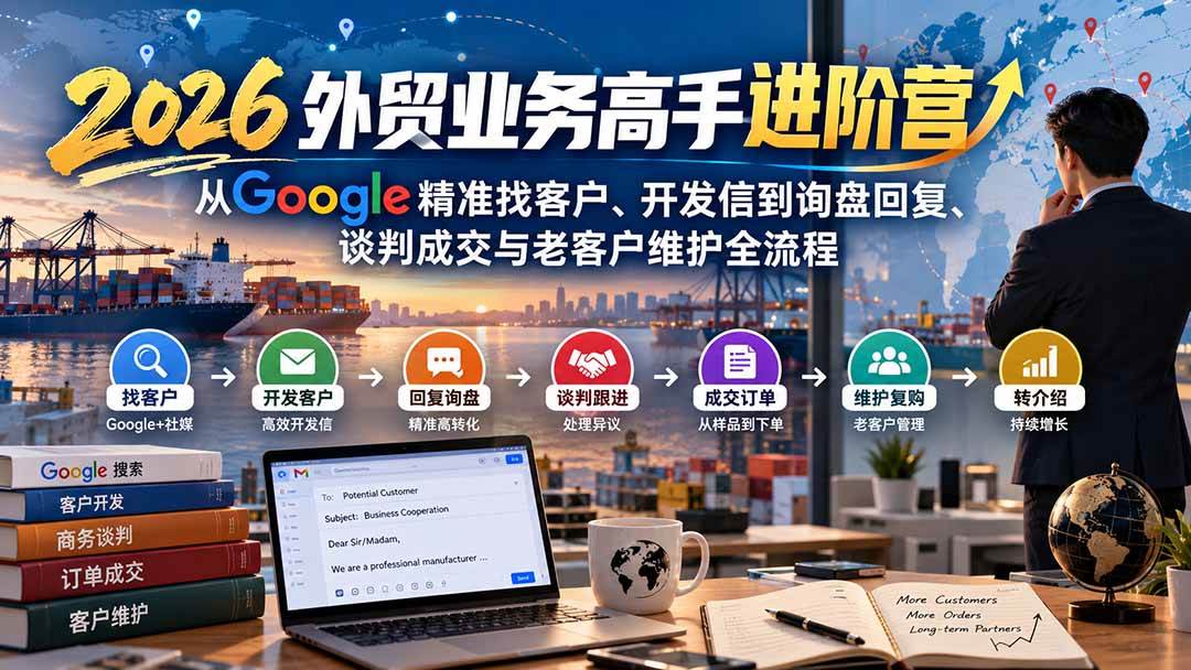 （20690期）2026外贸业务高手进阶营：从Google精准找客户、开发信到询盘回复、谈判成交与老客户维护全流程-网创百晓生