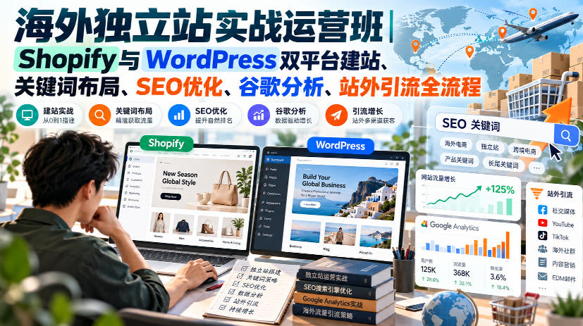 海外独立站实战运营班｜Shopify与WordPress双平台建站、关键词布局、SEO优化、谷歌分析、站外引流全流程-邪修侠 - 演示