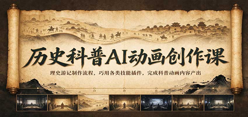历史科普AI动画创作课：理史游记制作流程，巧用各类技能插件，完成科普动画内容产出-邪修侠 - 演示