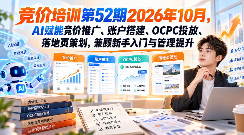 【无水印】竞价培训第52期2026年10月，AI赋能竞价推广、账户搭建、OCPC投放、落地页策划，兼顾新手入门与管理提升-网创百晓生