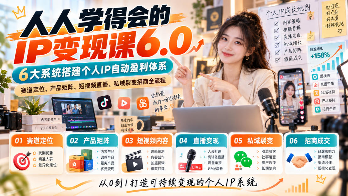 人人学得会的IP变现课6.0，6大系统搭建个人IP自动盈利体系，赛道定位、产品矩阵、短视频直播、私域裂变招商全流程-邪修侠 - 演示