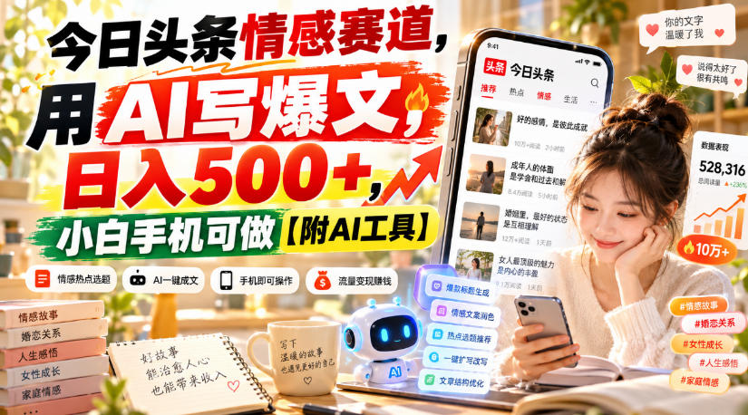 今日头条情感赛道，用AI写爆文，日入500+，小白手机可做【附AI工具】-邪修侠 - 演示