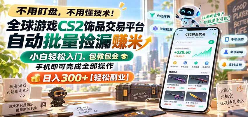 全球游戏CS2饰品交易平台自动批量捡漏赚米，手机即可完成全部操作，日入300+-邪修侠 - 演示