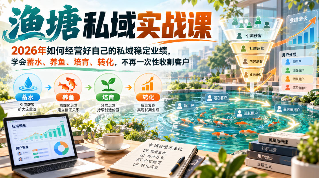 渔塘私域实战课，2026年如何经营好自己的私域稳定业绩，学会蓄水、养鱼、培育、转化，不再一次性收割客户-邪修侠 - 演示
