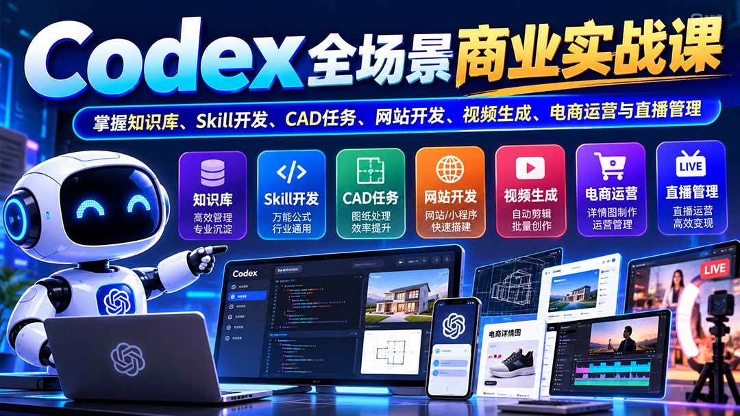 （20712期）【无水印】Codex全场景商业实战课：掌握知识库、Skill开发、CAD任务、网站开发、视频生成、电商运营与直播管理-邪修侠 - 演示