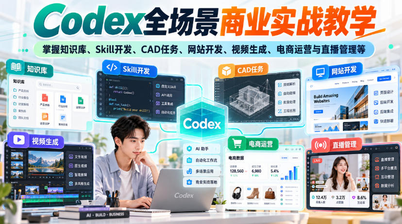 【无水印】Codex全场景商业实战教学，掌握知识库、Skill开发、CAD任务、网站开发、视频生成、电商运营与直播管理等-邪修侠 - 演示