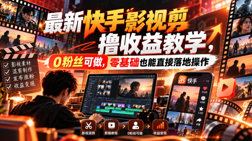 最新快手影视混剪撸收益教学,0粉丝可做,零基础也能直接落地操作-邪修侠 - 演示