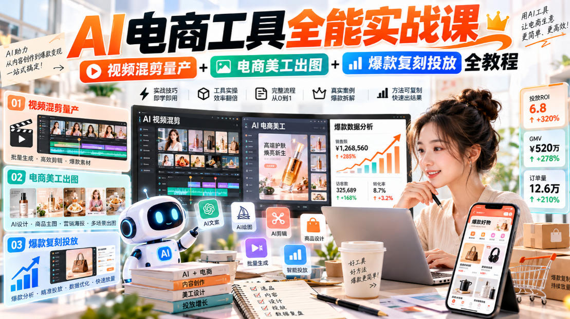 AI电商工具全能实战课｜视频混剪量产+电商美工出图+爆款复刻投放全教程-怪兽网创俱乐部