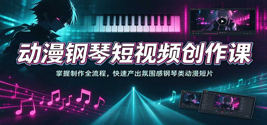 动漫钢琴短视频创作课：掌握制作全流程，快速产出氛围感钢琴类动漫短片-怪兽网创俱乐部