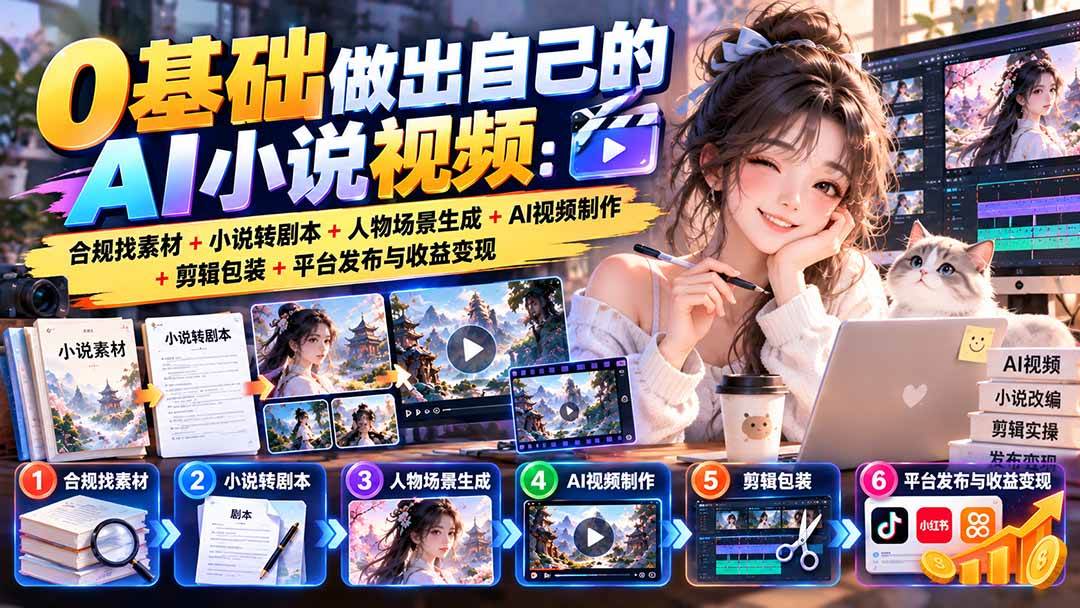 （20741期）0基础做出自己的AI小说视频：合规找素材+小说转剧本+人物场景生成+AI视频制作+剪辑包装+平台发布与收益变现-网创百晓生