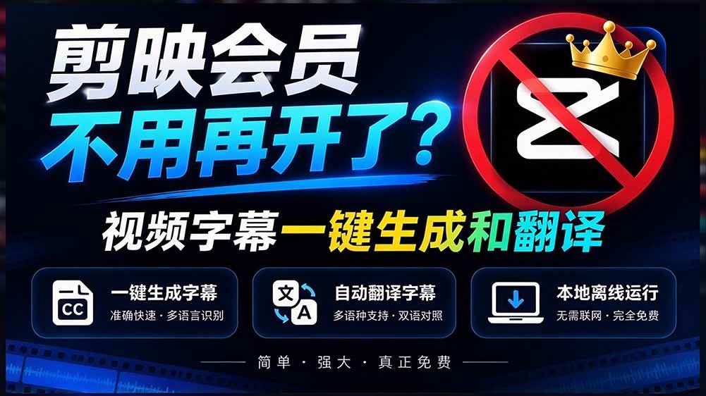 （20728期）剪映会员不用再开了？视频字幕一键生成加翻译，本地离线运行，完全免费，超快速高精度，字幕大师-怪兽网创俱乐部