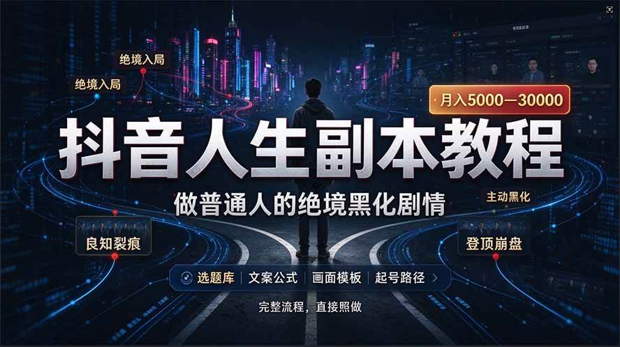 （20734期）抖音爆火AI人生副本赛道，28作品涨粉33万粉丝，看完自己便可产出爆款-怪兽网创俱乐部