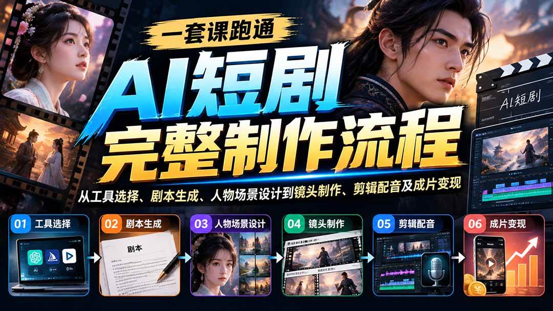 （20742期）一套课跑通AI短剧完整制作流程：从工具选择、剧本生成、人物场景设计到镜头制作、剪辑配音及成片变现-网创百晓生