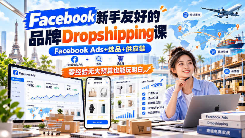 Facebook新手友好的品牌Dropshipping课，Facebook Ads+选品+供应链，零经验无大预算也能玩明白【原创双语字幕】-网创百晓生