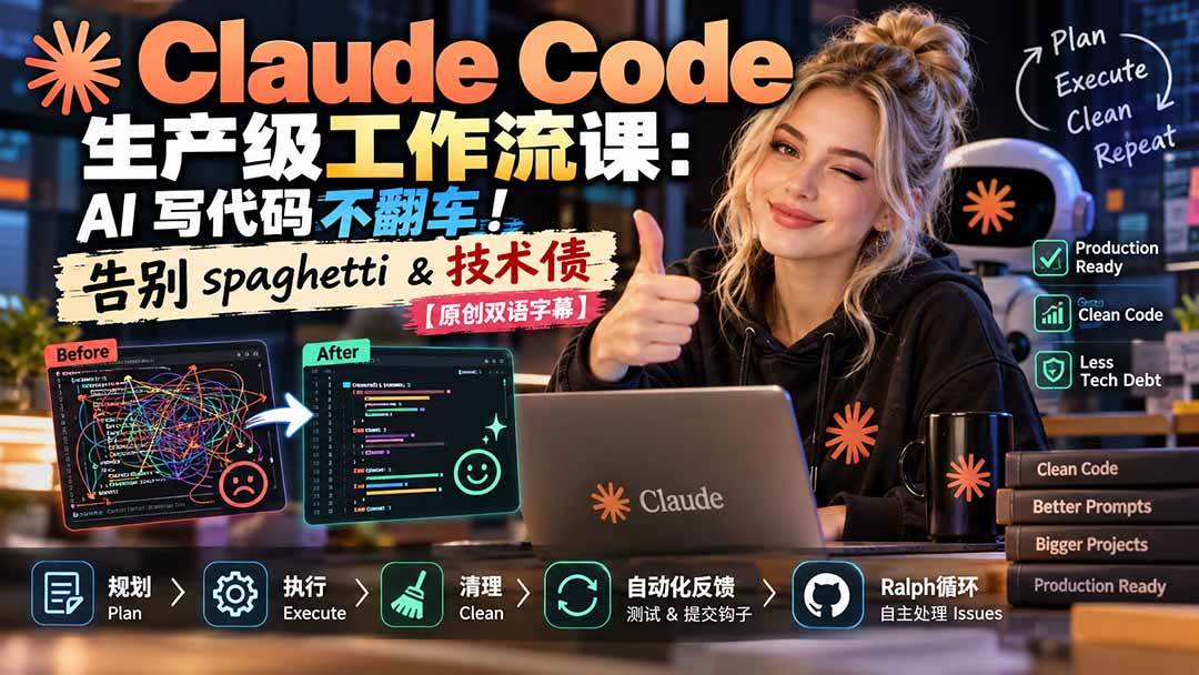 (20739期)Claude Code 生产级工作流课:AI 写代码不翻车!告别 spaghetti & 技术债【原创双语字幕】-邪修侠