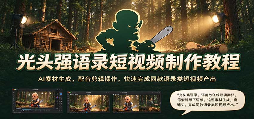 光头强语录短视频制作教程：AI素材生成，配音剪辑操作，快速完成同款语录类短视频产出-副业资源网