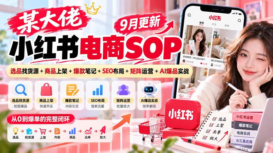 （20757期）某大佬小红书电商SOP｜9月更新：选品找货源+商品上架+爆款笔记+SEO布局+矩阵运营+AI爆品实战-怪兽网创俱乐部