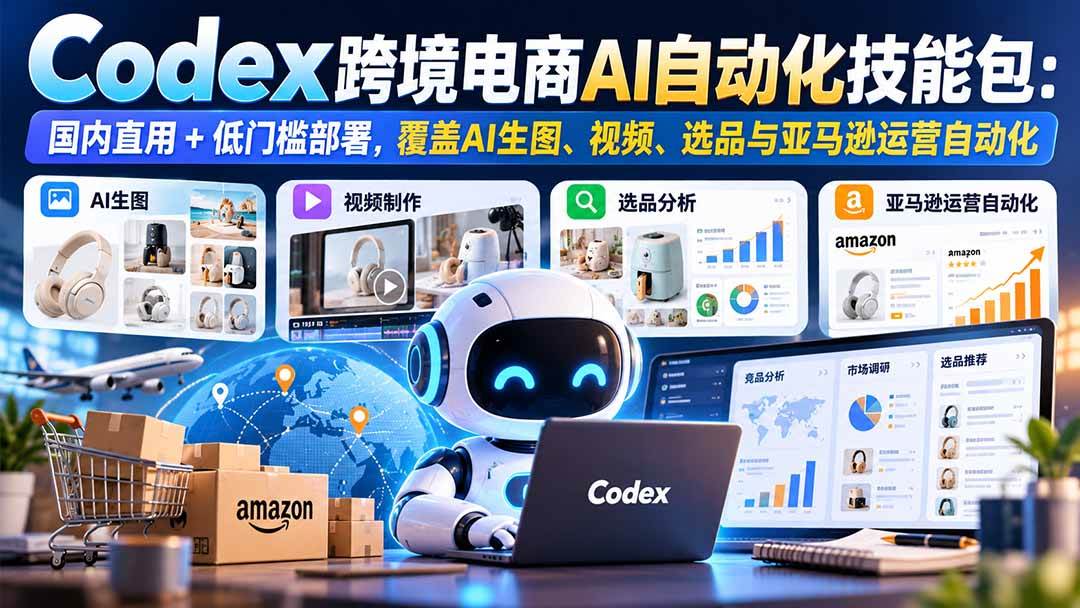 （20752期）【无水印】Codex跨境电商AI自动化技能包：国内直用+低门槛部署，覆盖AI生图、视频、选品与亚马逊运营自动化-网创百晓生