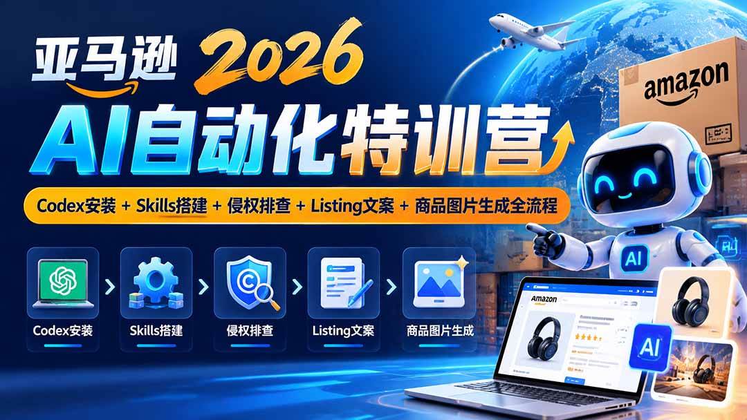 （20746期）亚马逊2026AI自动化-10月特训营：Codex安装+Skills搭建+侵权排查+Listing文案+商品图片生成全流程-网创百晓生