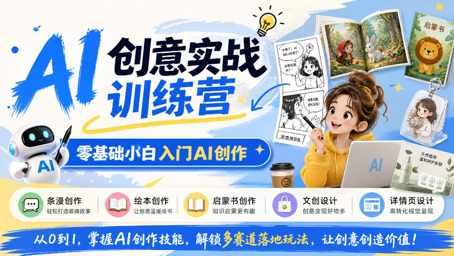 AI创意实战训练营，零基础小白入门AI创作，解锁条漫、绘本、启蒙书、文创、详情页多赛道落地玩法-怪兽网创俱乐部
