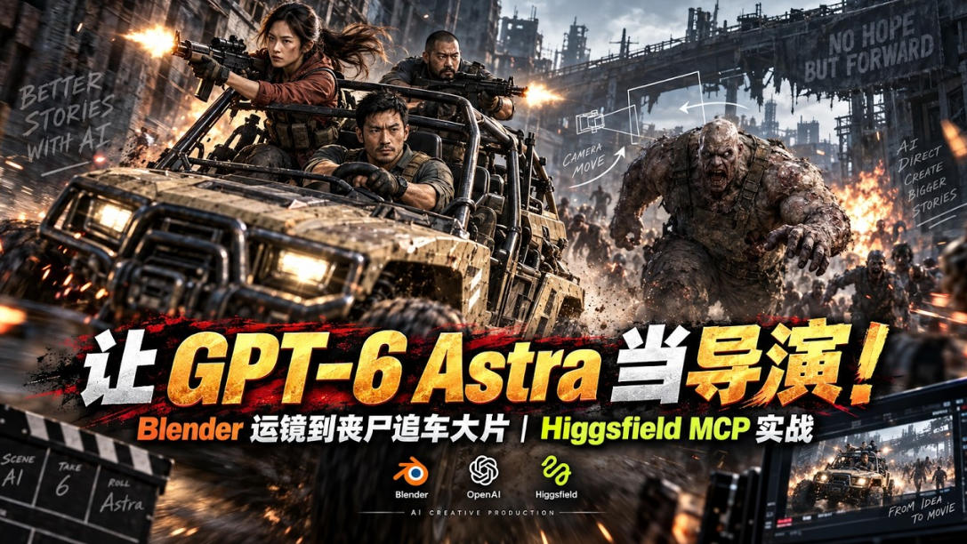 让GPT-6 Astra当导演！Blender运镜到丧尸追车大片｜Higgsfield MCP实战-怪兽网创俱乐部