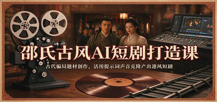 邵氏古风AI短剧打造课:古代骗局题材创作,活用提示词声音克隆产出港风短剧-邪修侠