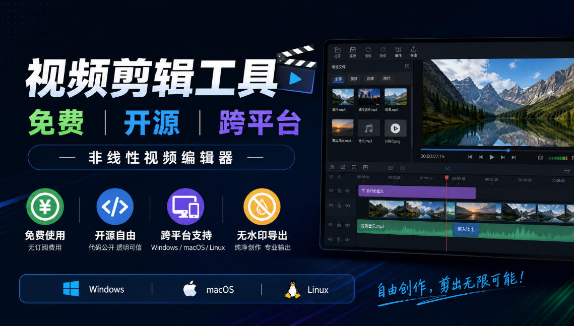 视频剪辑工具,免费、开源、跨平台,非线性视频编辑器,支持Windows、macOS、Linux,无水印、无订阅费用-邪修侠