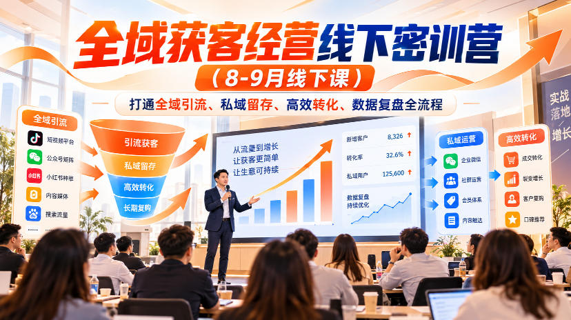 全域获客经营线下密训营(8-9月线下课),打通全域引流、私域留存、高效转化、数据复盘全流程-邪修侠