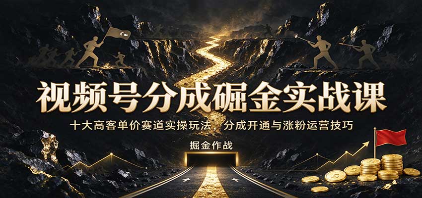 视频号分成掘金实战课:十大高客单价赛道实操玩法,分成开通与涨粉运营技巧-邪修侠