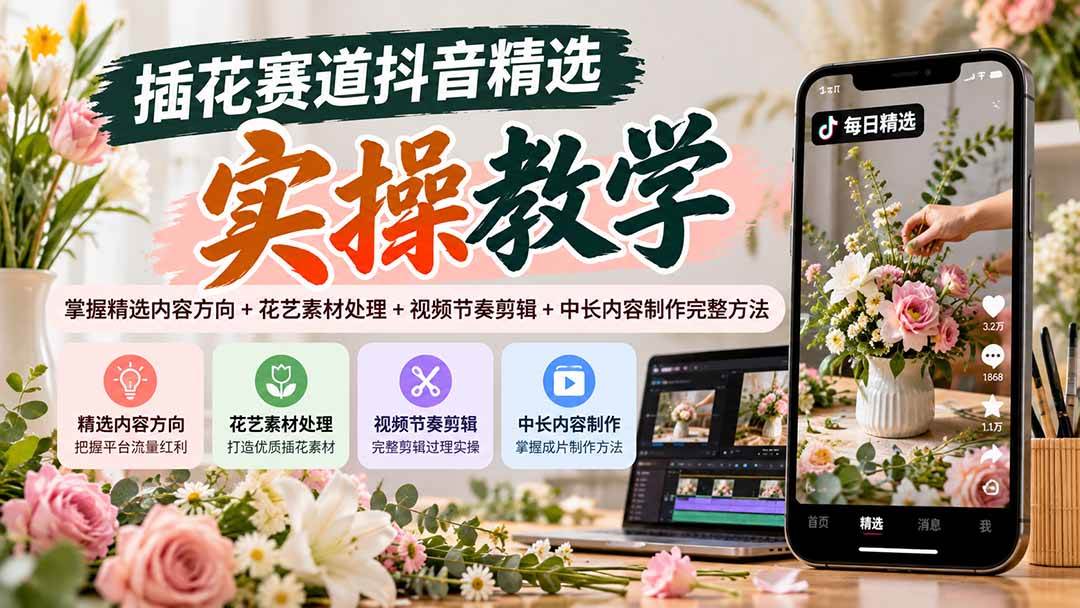 (20775期)插花赛道抖音精选实操教学:掌握精选内容方向+花艺素材处理+视频节奏剪辑+中长内容制作完整方法 (20775期)插花赛道抖音精选实操教学:掌握精选内容方向+花艺素材处理+视频节奏剪辑+中长内容制作完整方法