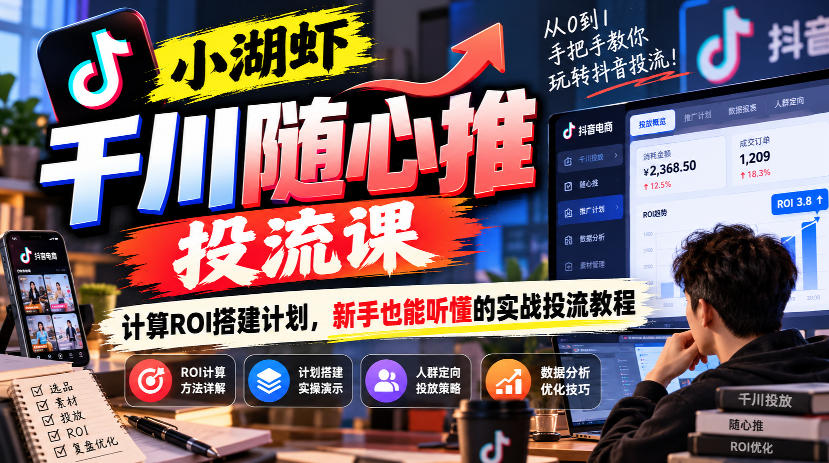 小湖虾千川随心推投流课，计算ROI搭建计划，新手也能听懂的实战投流教程-邪修侠