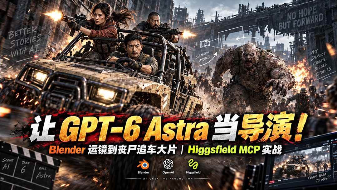 (20762期)【无水印】让 GPT-6 Astra 当导演!Blender 运镜到丧尸追车大片|Higgsfield MCP 实战-邪修侠