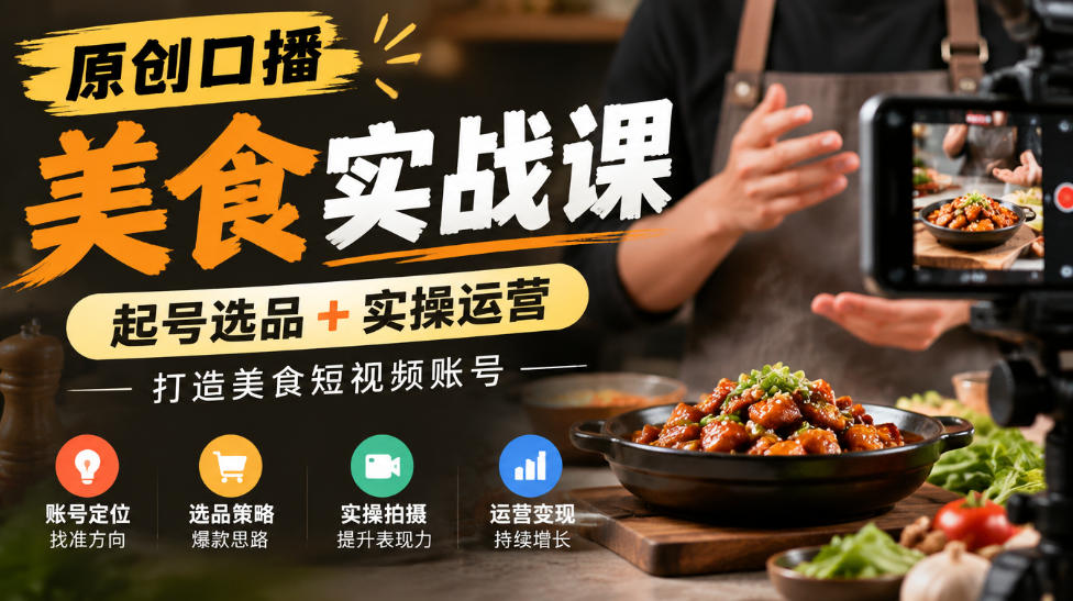 原创口播美食实战课,起号选品+实操运营,打造美食短视频账号-邪修侠