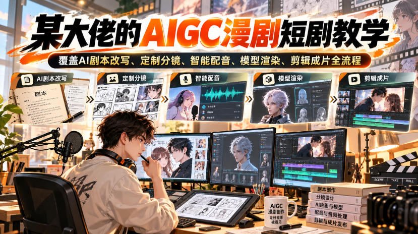 某大佬的AIGC漫剧短剧教学，覆盖AI剧本改写、定制分镜、智能配音、模型渲染、剪辑成片全流程-邪修侠