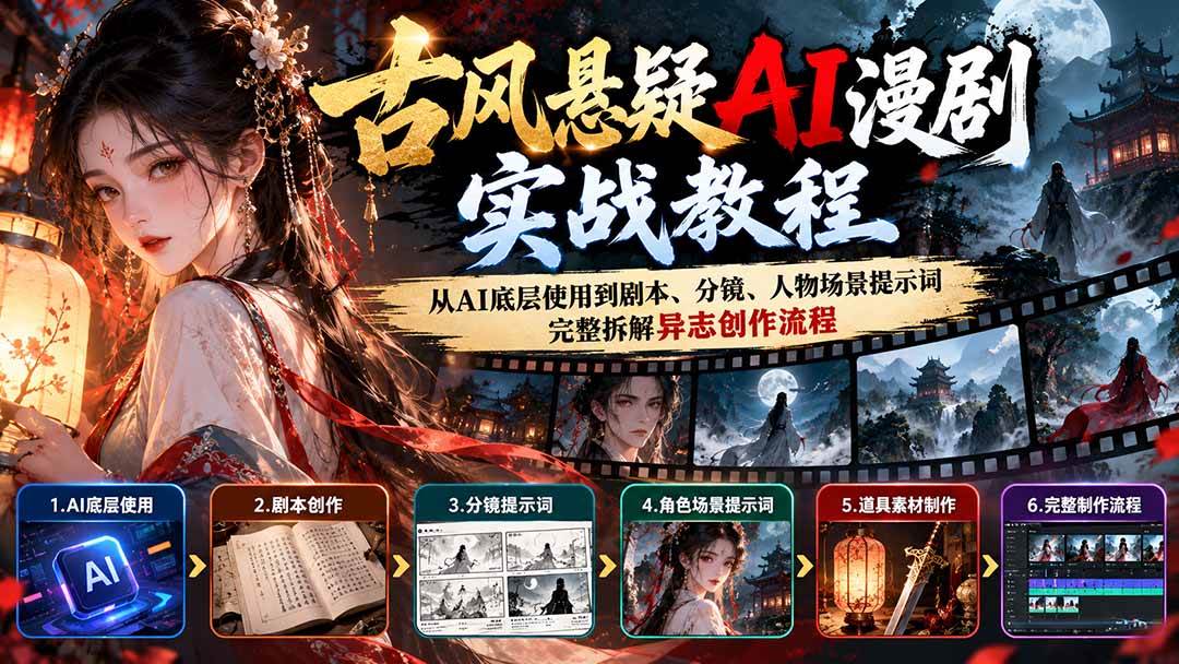 (20798期)古风悬疑AI漫剧实战教程:从AI底层使用到剧本、分镜、人物场景提示词,完整拆解异志创作流程-邪修侠
